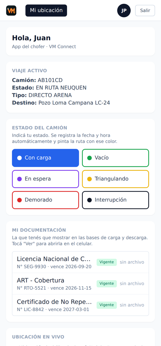 App del chofer en el celular